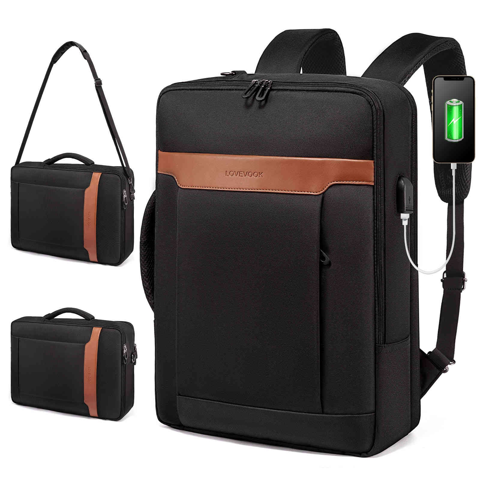 LOVEVOOK 3 in 1 Convertible Laptop Backpack Bag for Men, Fit 15.6 Inch ...