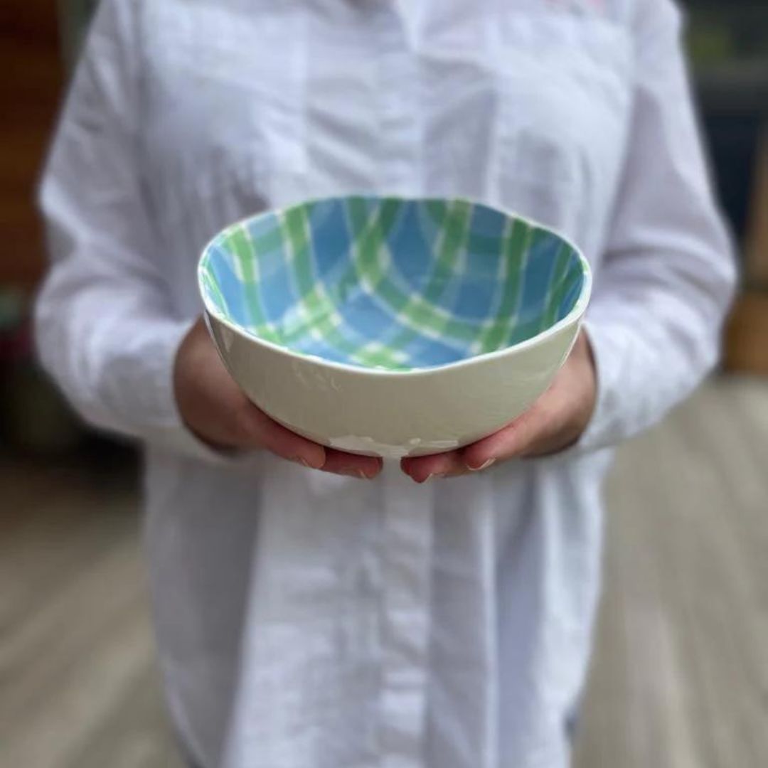 Blue & Green Gingham Bowl | Small