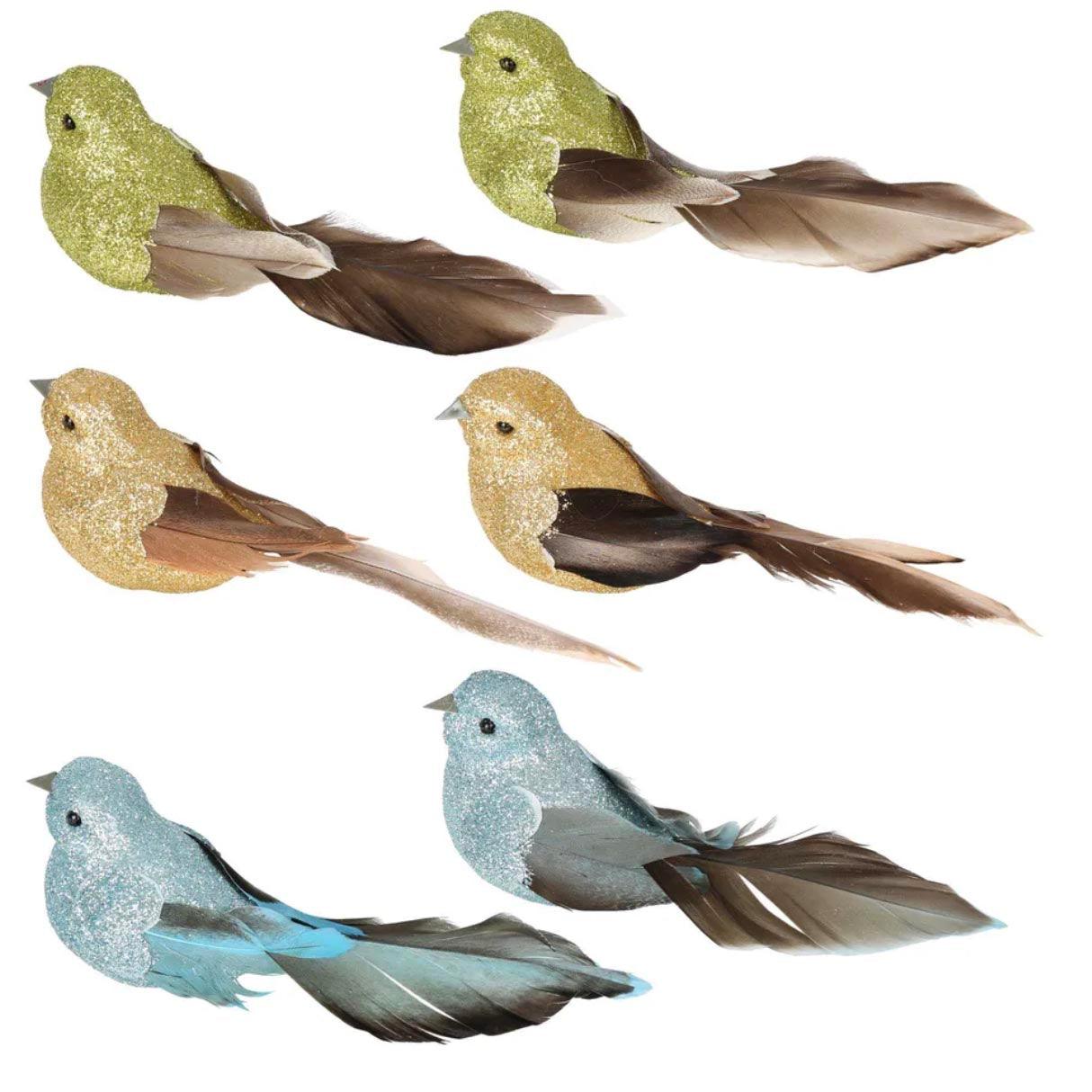 Box of 6 Shishi Clip on Birds | Green