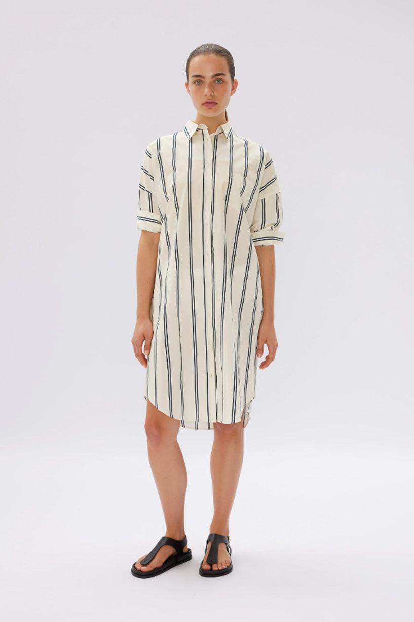 Chiara Classic Shirt Dress Two Stripe | Vanilla/Navy