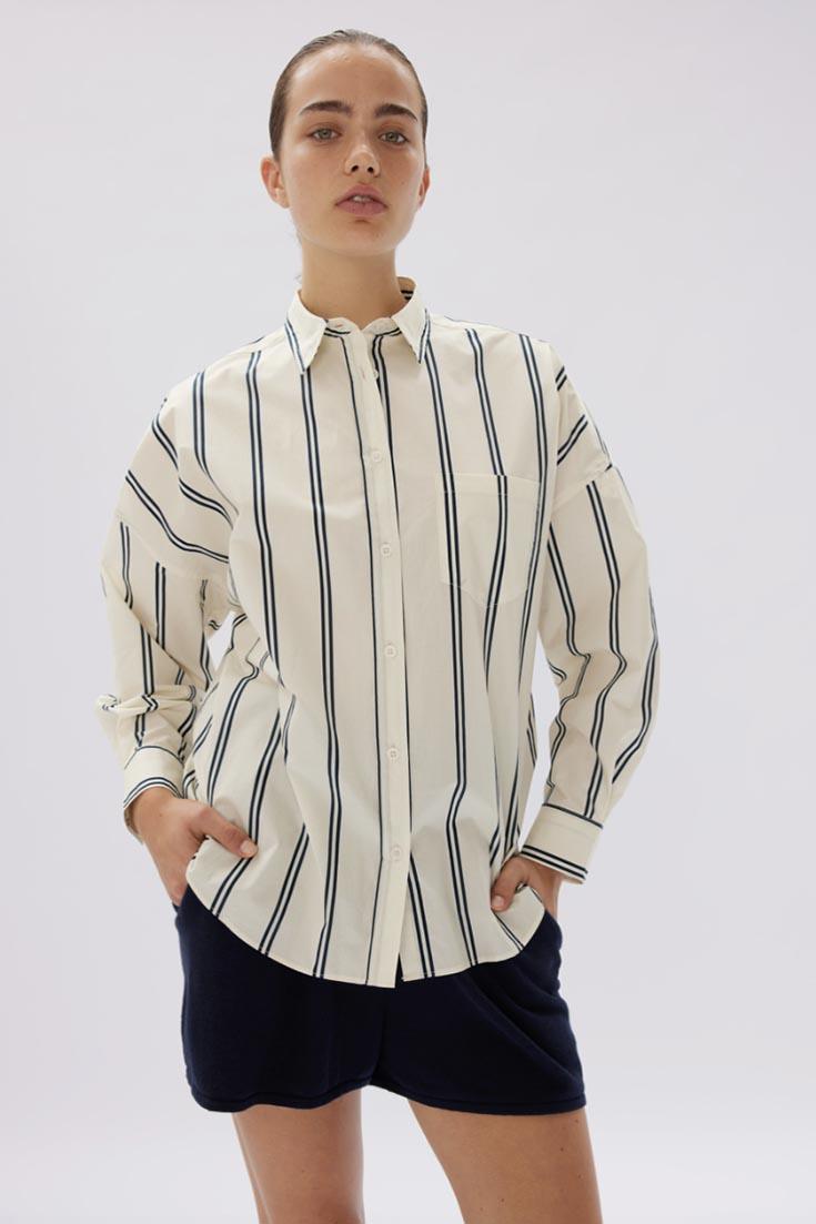 Chiara Shirt Mid Length Two Stripe | Vanilla/Navy