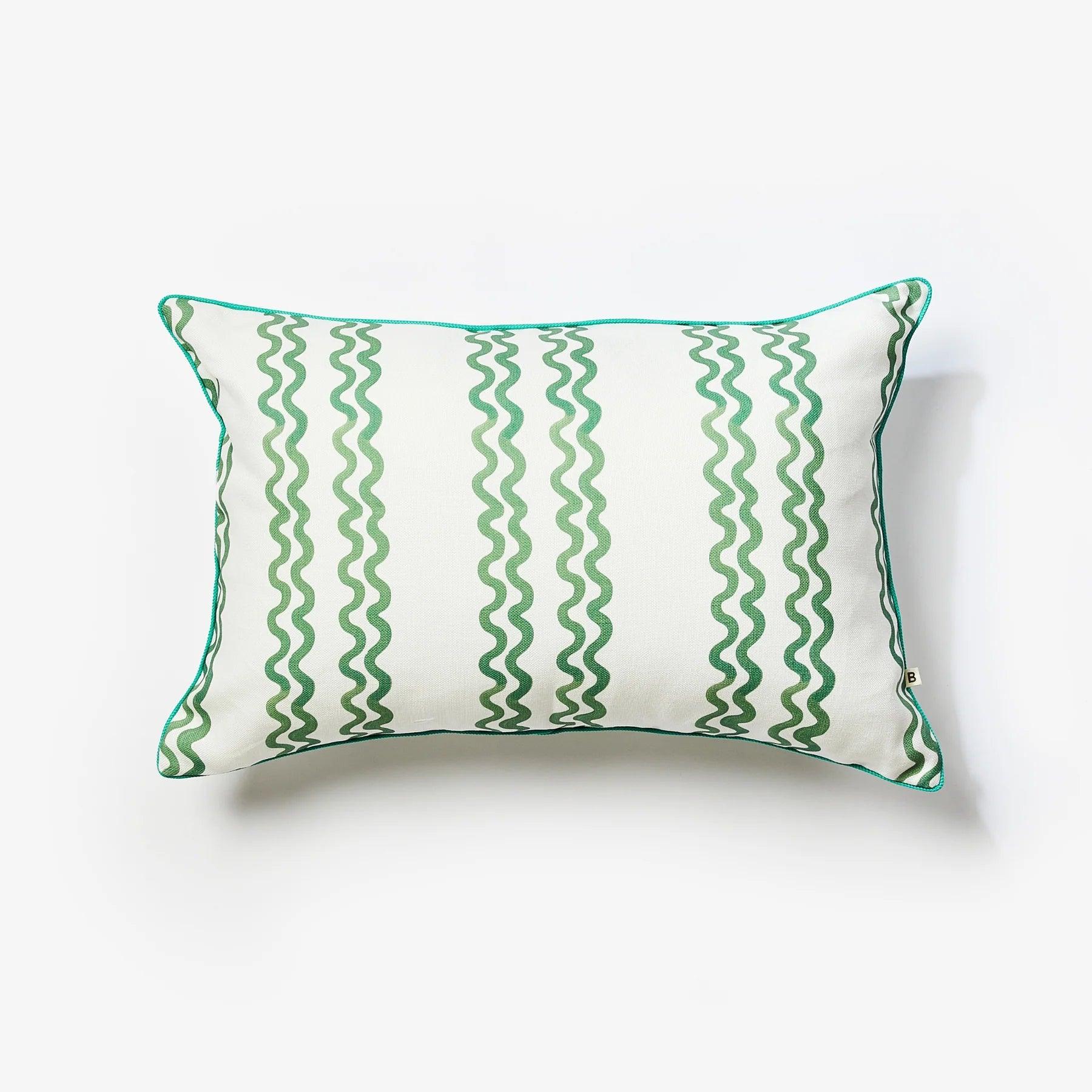 Double Waves Green Outdoor Cushion | 60cm x 40cm