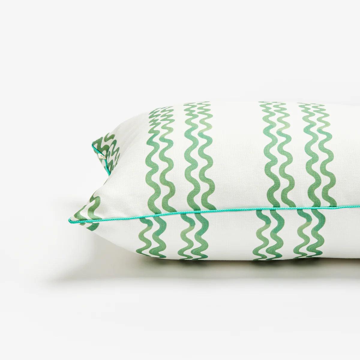 Double Waves Green Outdoor Cushion | 60cm x 40cm