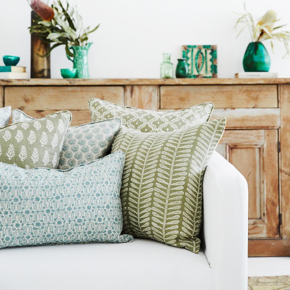 Fez Celadon Linen Cushion -35 x 55cm