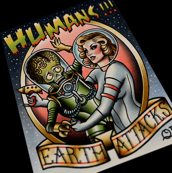 True North Tattoo  Ack Ack Ack Mars Attacks alien done by Karl  Berringer  Facebook