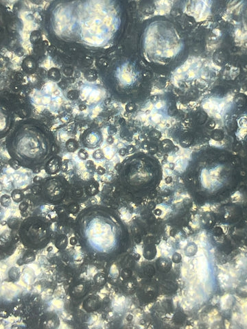 Picture of the white icing viewed under a Foldscope 2.0 at 140X magnification plus 5X zoom on phone