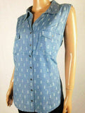 $59 Style&Co. Women's Sleeveless Blue Pineapple Print Denim Shirt Blouse Top XL