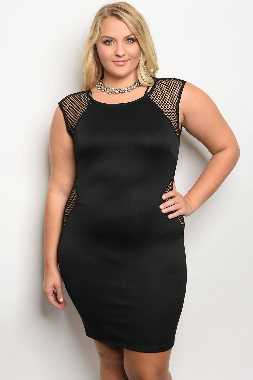 Ladies Fashion Plus Size Fitted Bodycon Dress With Mesh Details And A 2617