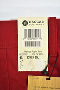 Haggar Men's Red Straight-Fit Heritage Flat-Front Poplin Khaki Dress Pants 33X30
