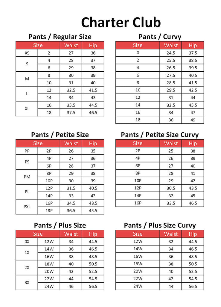Charter Club Jeans Size Chart
