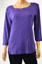 Karen Scott Women's Scoop Neck 3/4 Sleeve Purple Hardware Embellish Blouse Top L