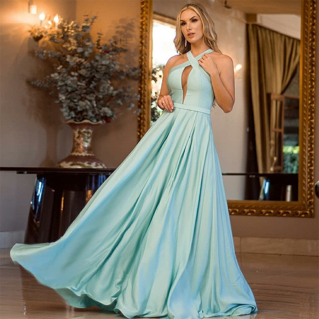 A-line Halter Simple Mint Green Prom Dress With Pleats, PD0709 ...