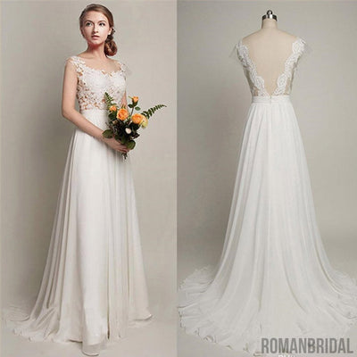 27 Simple Long A-Line V-back Lace Wedding Dresses, Chiffon ...