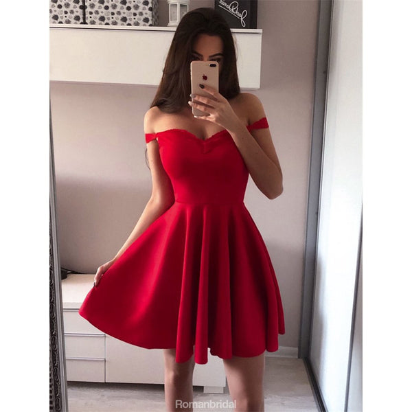 A-line Off-shoulder Red Sleeveless Simple Short Homecoming Dresses, HD ...