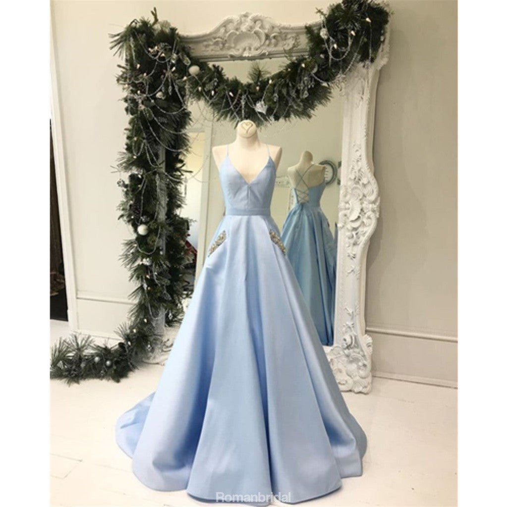 simple blue prom dress