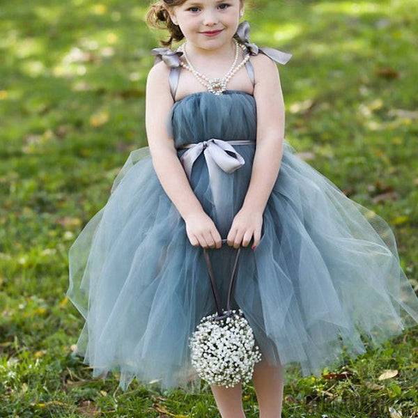Dusty Blue Pix Tutu Dresses Tulle Flower Girl Dresses Cheap Little