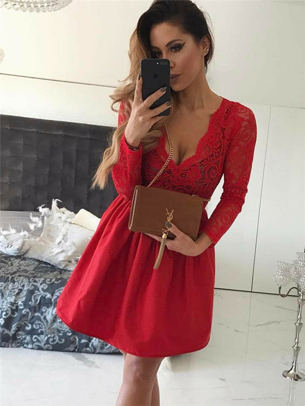 red short dress long sleeve