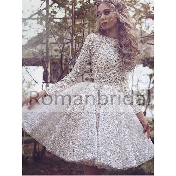 2018 Lovely pure white short Lace Bateau Full sleeve princess dress, H ...