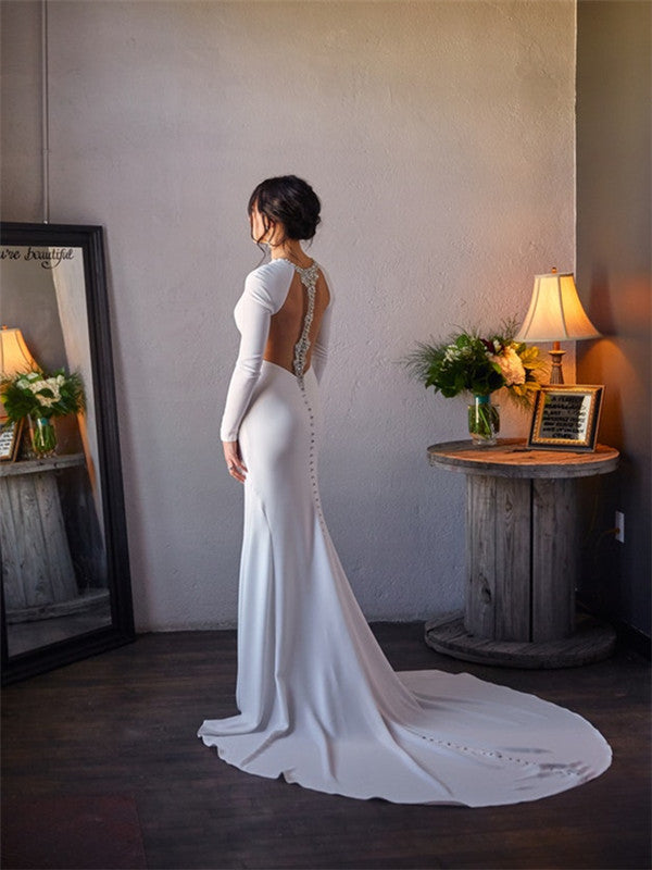 long sleeve backless gown