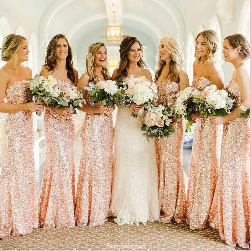 rose gold sparkle bridesmaid dress