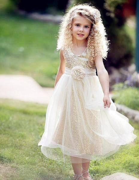 gold sparkly flower girl dress