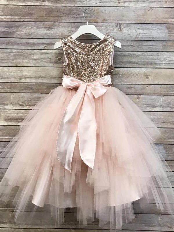 rose gold sequin flower girl dress