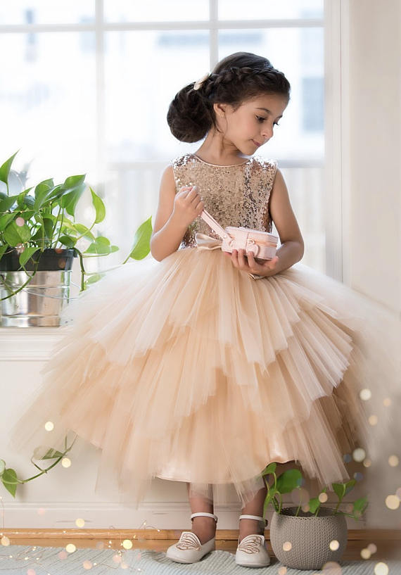 ivory and rose gold flower girl dress