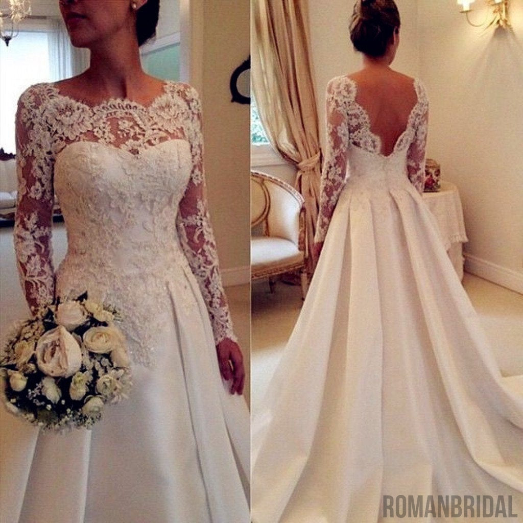 beaded lace long sleeve wedding dress