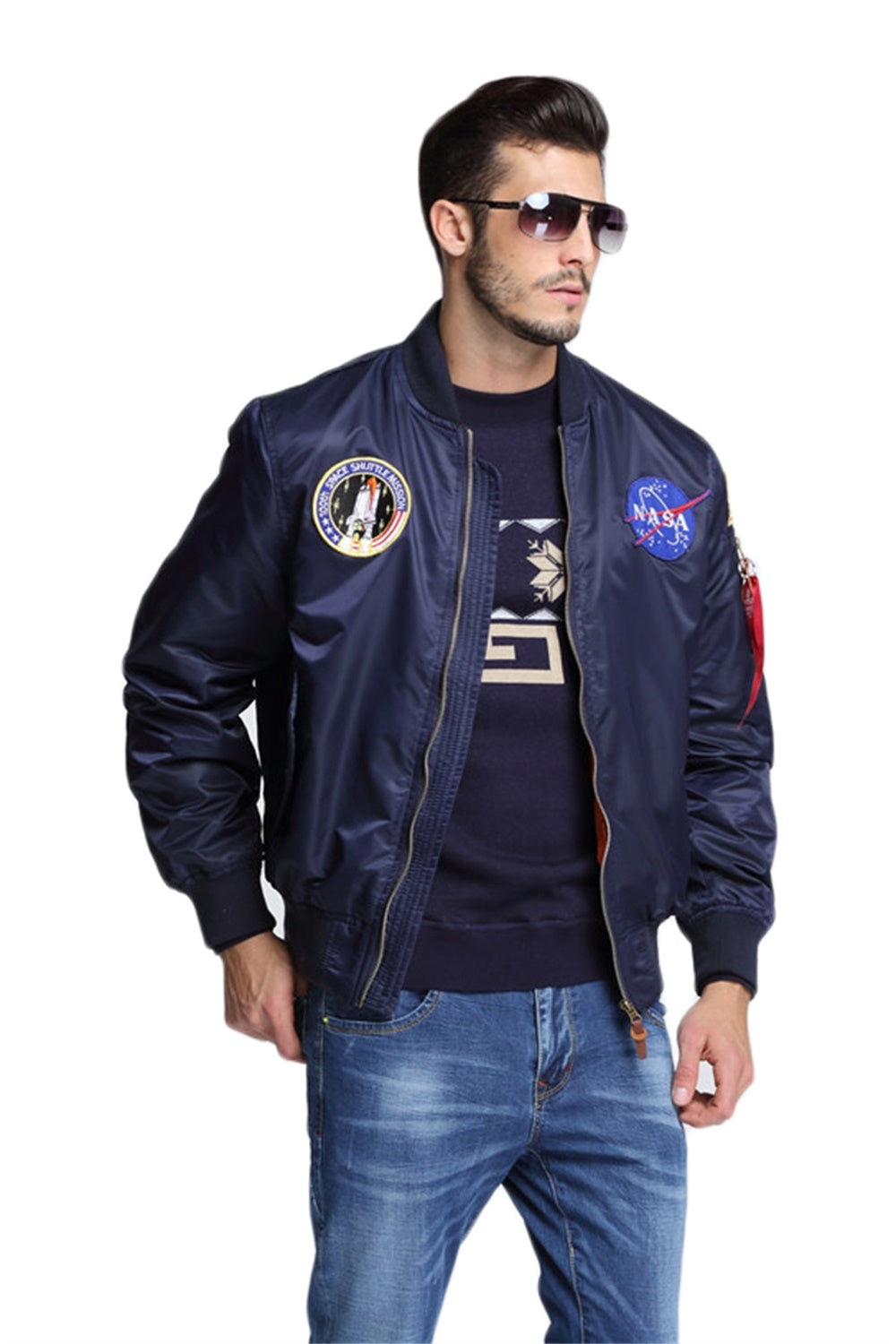 CORIRESHA Mens Apollo NASA Patches Slim Fit Bomber Jackets Windbreaker