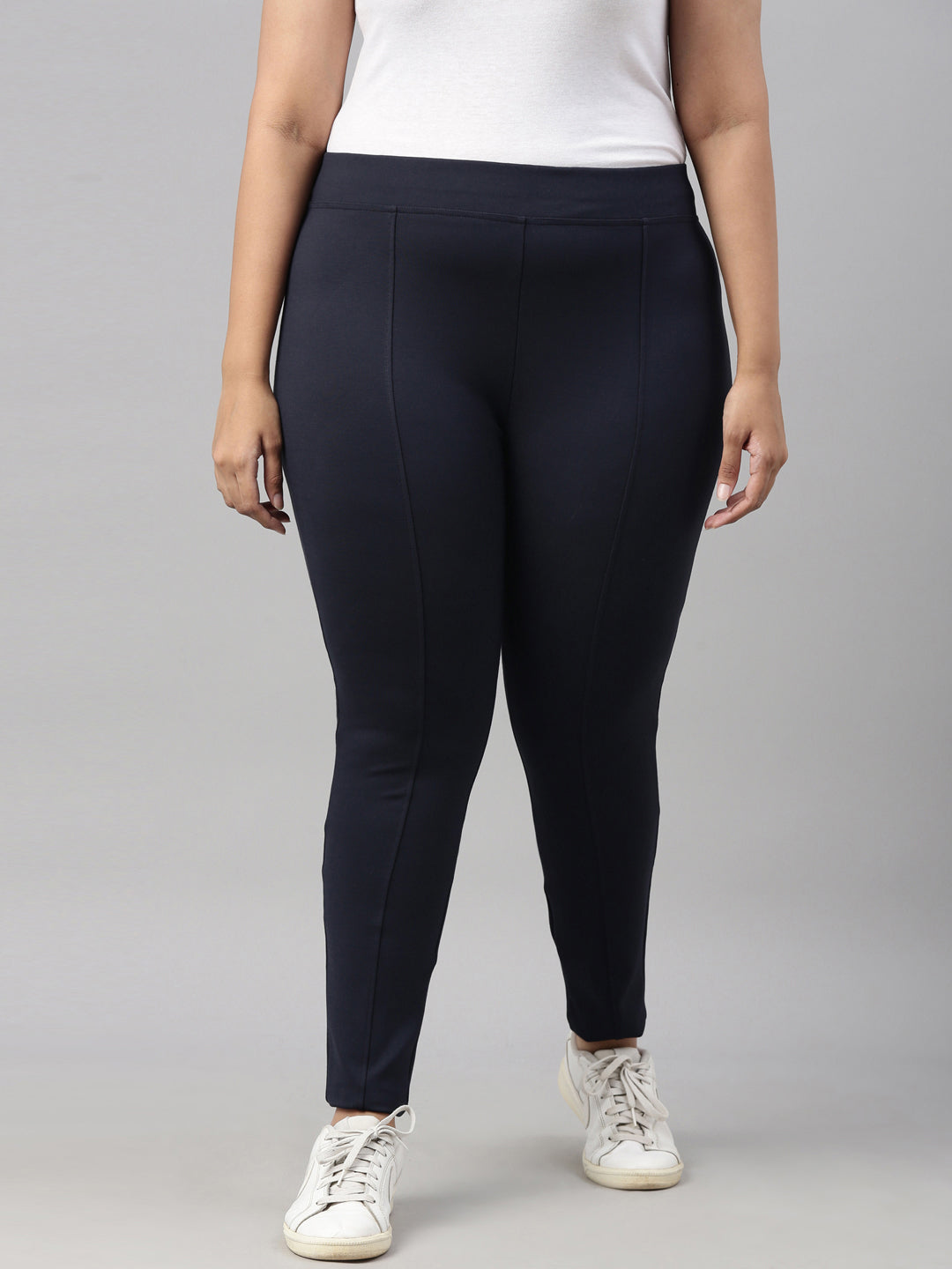 Plus Size navy embossed stretch pants For Women L to 6XL - The Pink Moon