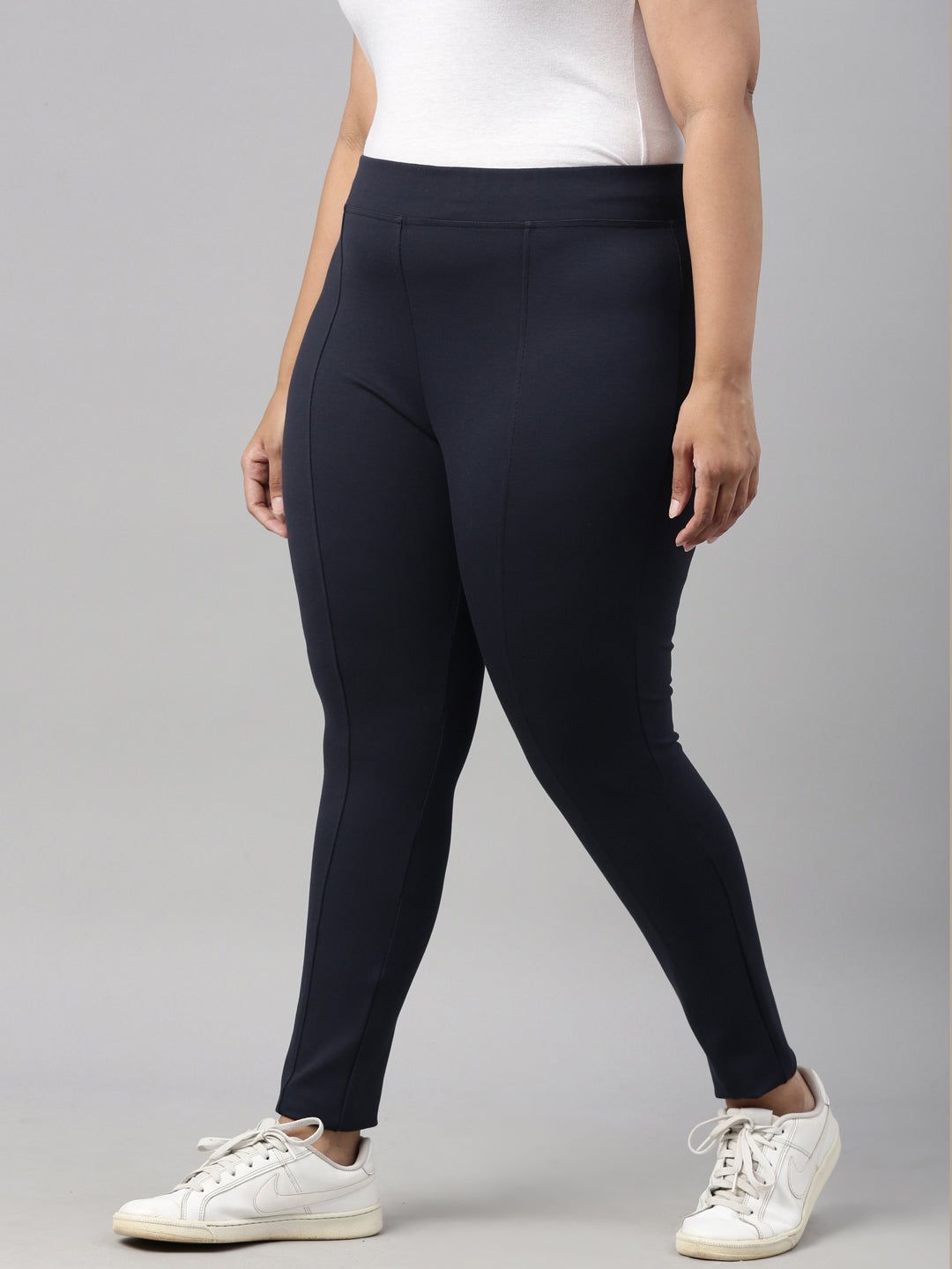 Plus Size navy embossed stretch pants For Women L to 6XL - The Pink Moon