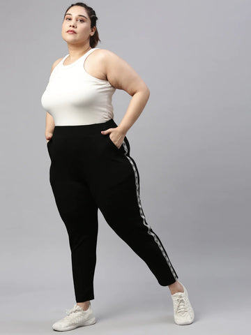 BLACK STRETCH TRACK PANTS