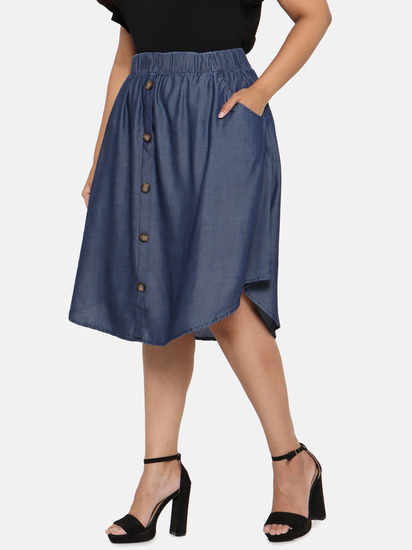 The Pink Moon Women Blue Solid A-Line Flared Skirt