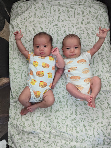 Bean Amira and Alonzo in The Wee Bean's organic onesies