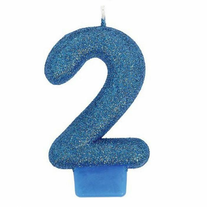 Number Candle 2 Blue Glitter