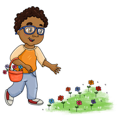 Eli picking flowers