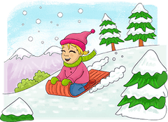 Emma sledding down the hill in winter.