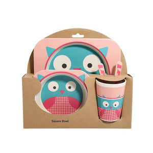 Coffret Repas Bebe Fille 5 Pieces Fibre De Bambou Theme Hibou Cuisine Au Top