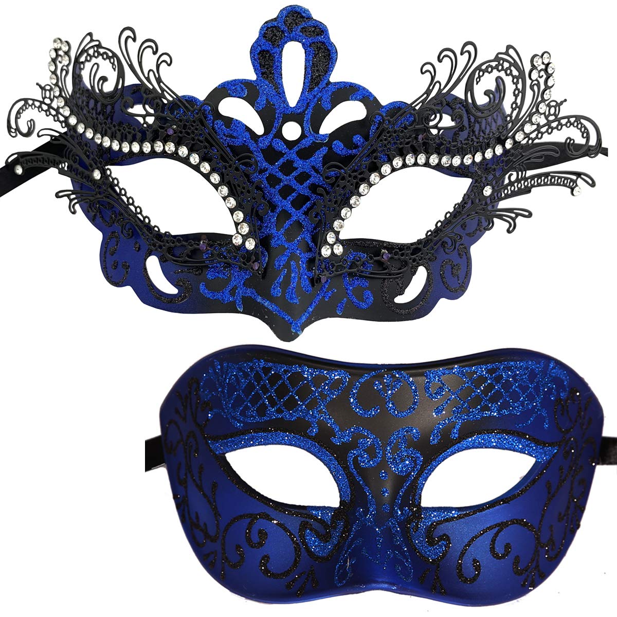 Couple Masquerade Metal Masks Venetian Halloween Costume Mask Mardi Gras Mask 2 Pack Black Blue Masquerade Masks For Your Ball