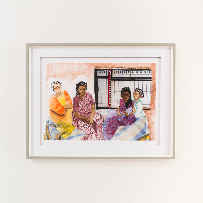 Aunties Inside, 2021, Framed Hand-embellished, Signed, and Numbered Limited Edition Print