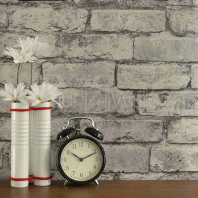 Urban Brick Wallpaper White Silver Grey