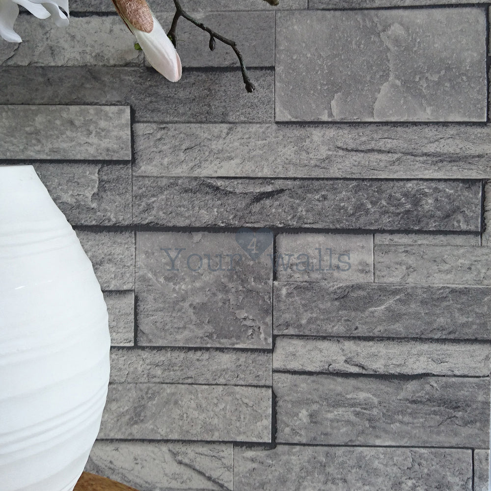 Split Face Tile Stone Effect Wallpaper Grey Tones Your
