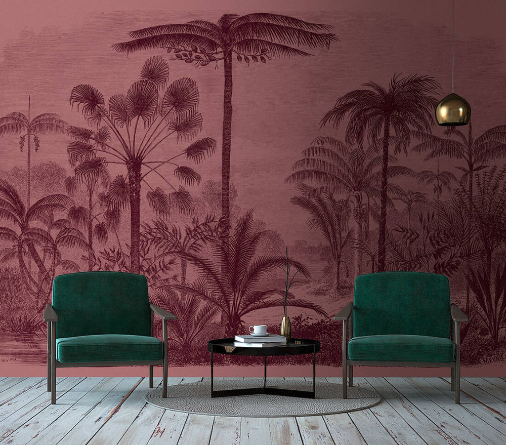 Jungalo Wallpaper Jungle Mural Pink and Charcoal – Your 4 Walls