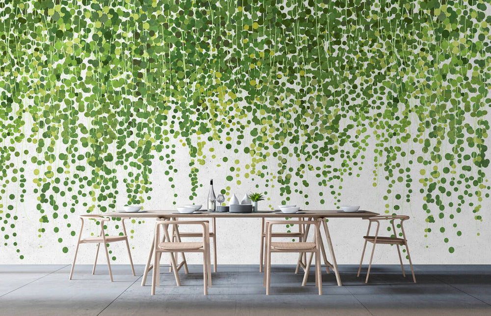 Vine Leaf & Foliage Wallpaper Mural Green and White – Your 4 Walls