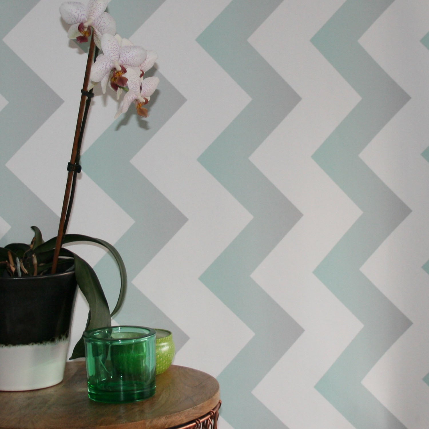 ziggy geometric ombre zig zag wallpaper in mint green grey white