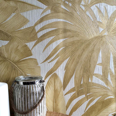 Versace Palm Leaf Designer Leaf Tree Wallpaper Gold Pearl White Your 4 Walls