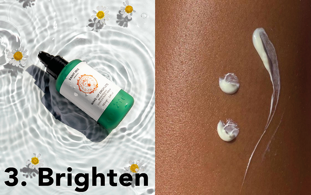 Brightening and hyperpigmentation serum with vitamin c on water summer surface by saint iris