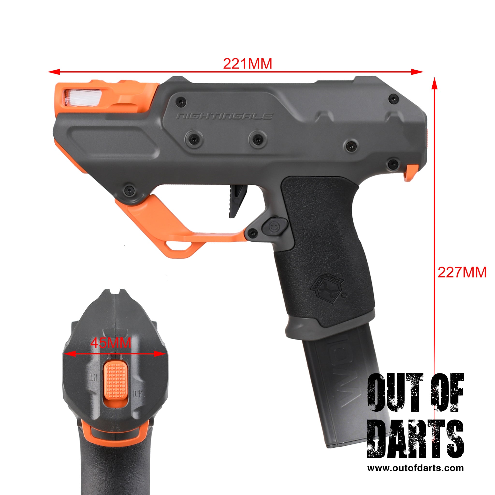 Out of Darts Blasters Shells Worker Nightingale Semi Auto Blaster dimensions