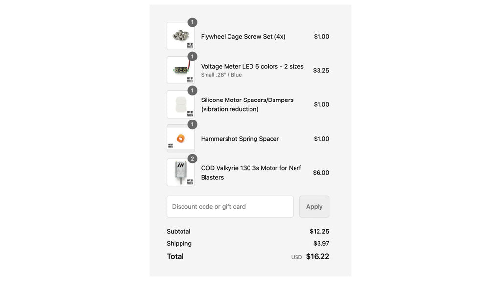 Example cart of low-cost items