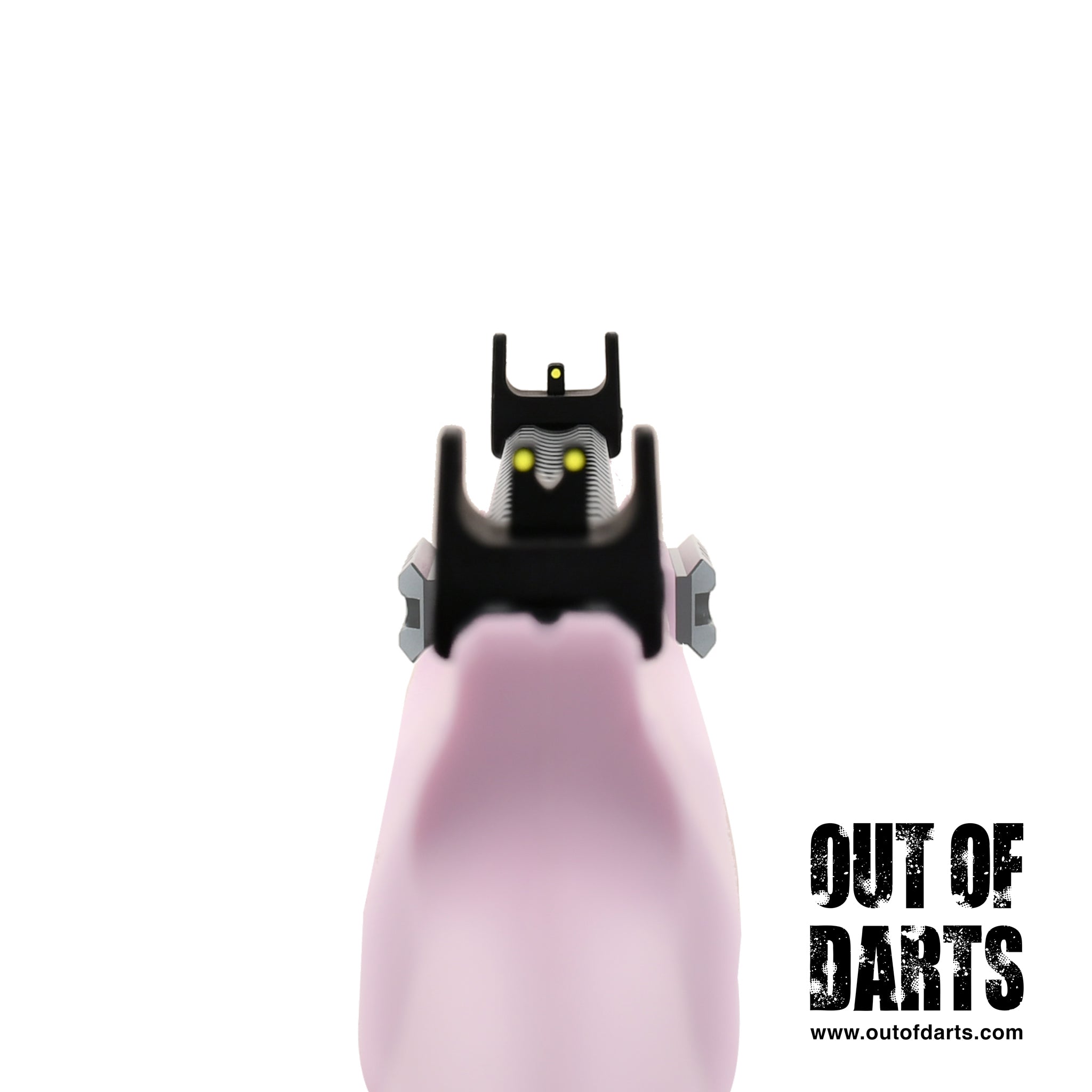 Out of Darts Tactical Gear Worker Seagull Fiber Optic Iron Sights installed sight picture detail